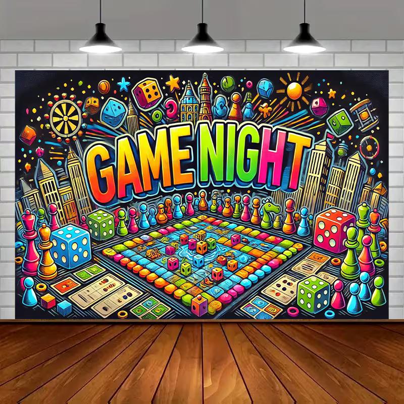 

2D Game Night Backdrop with Colorful Board Games and Dice Party Background 47.2x31.5inch/120*80cm