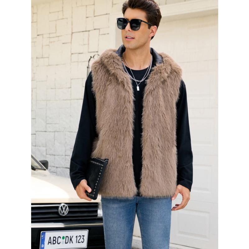 

Чоловічий смугастий жилет з капюшоном зі штучного хутра, теплий, без рукавів, повсякденний жилет S світлого кольору хакі