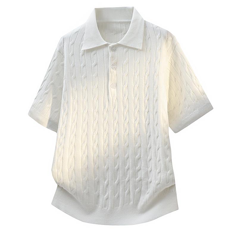 Knitted Sweater Short-sleeved Polo Shirt Loose Lapel Sports Half-sleeved Ice Silk Sweater T-shirt