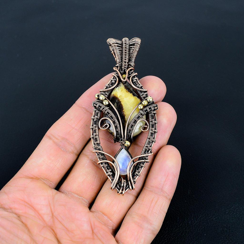 Septarian & Moonstone 999 Copper Wire Wrapped Pendant, Handmade Gemstone Tree Of Life Pendant Jewelry, Gifts For Wife Brand New Pendant