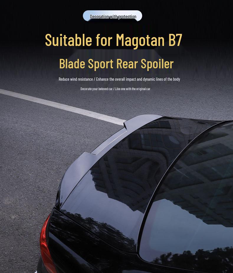 Compatible Volkswagen Magotan B7 Rear Spoiler, Blade Style (2012-2016), No-Drill Easy Install.
