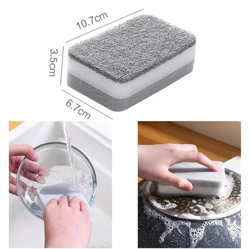 5/10Pcs Home Double-sided Sponge Wipe Gray Dirt-resistant Scouring Pad Kitchen Stain Sponge Wipe Professional Cleaning Supplies