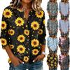 Women's Retro Floral Print Button Down Shirt 3/4 Sleeve Cotton Linen Blouse