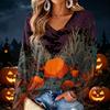 Women's V-Neck Long Sleeve Halloween Print Lightweight Blouse for Fall Parties and Everyday Wear