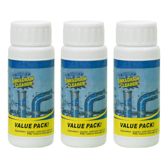 

Набор из 3 мощных порошков для прочистки стоков, быстродействующее средство для прочистки труб для кухонных раковин, умывальников, туалетов | Безопасный, растворяет волосы, жир и засоры 3pcs