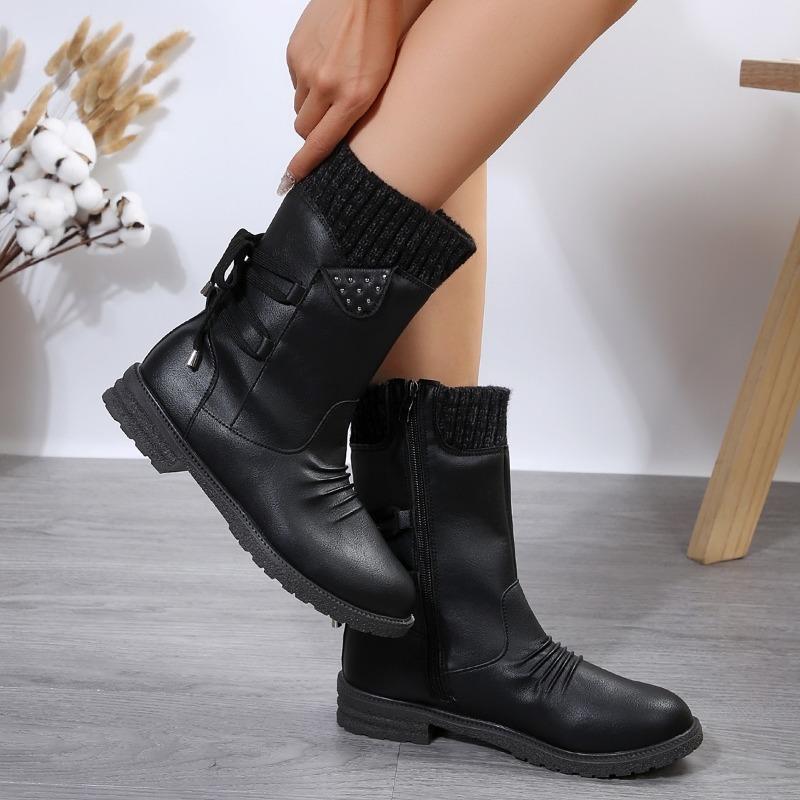 2024 New Winter Fashion Elegant Women's Round Head Mid Calf Sweet Princess Party Boots Fashion Flat Shoes Snow Shoes