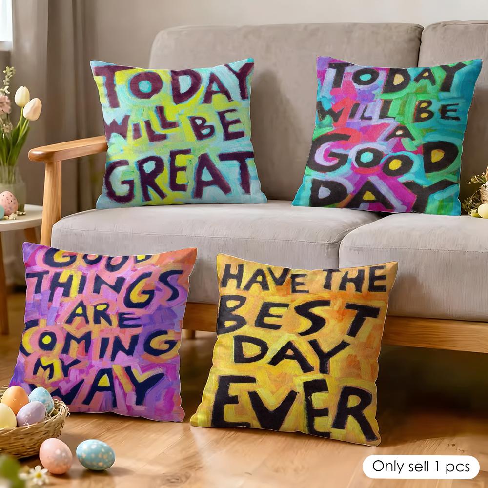 Creative Watercolor Words Cushion Cover Soft Plush Fabric DoubleSided Printed Cushion Covers for All Seasons Modern Home Decor