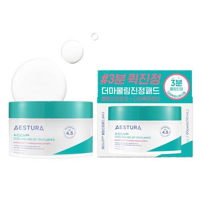 Płatki AESTURA Aishika 365 Cooling Relief Pad pH 60 płatków opakowanie do aplikacji makijażu opakowanie Cica słaba kwasowość płatki tonizujące kosmetyki koreańskie nawilżanie skóry