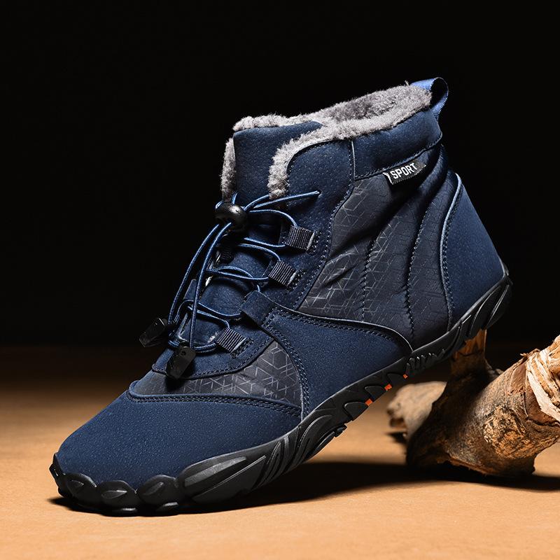 

Новые хлопковые туфли с пятью пальцами для занятий спортом на открытом воздухе, мужские и женские бархатные теплые ботинки, износостойкие нескользящие сноубутсы, утолщенная обувь для пары 44 темно-синий