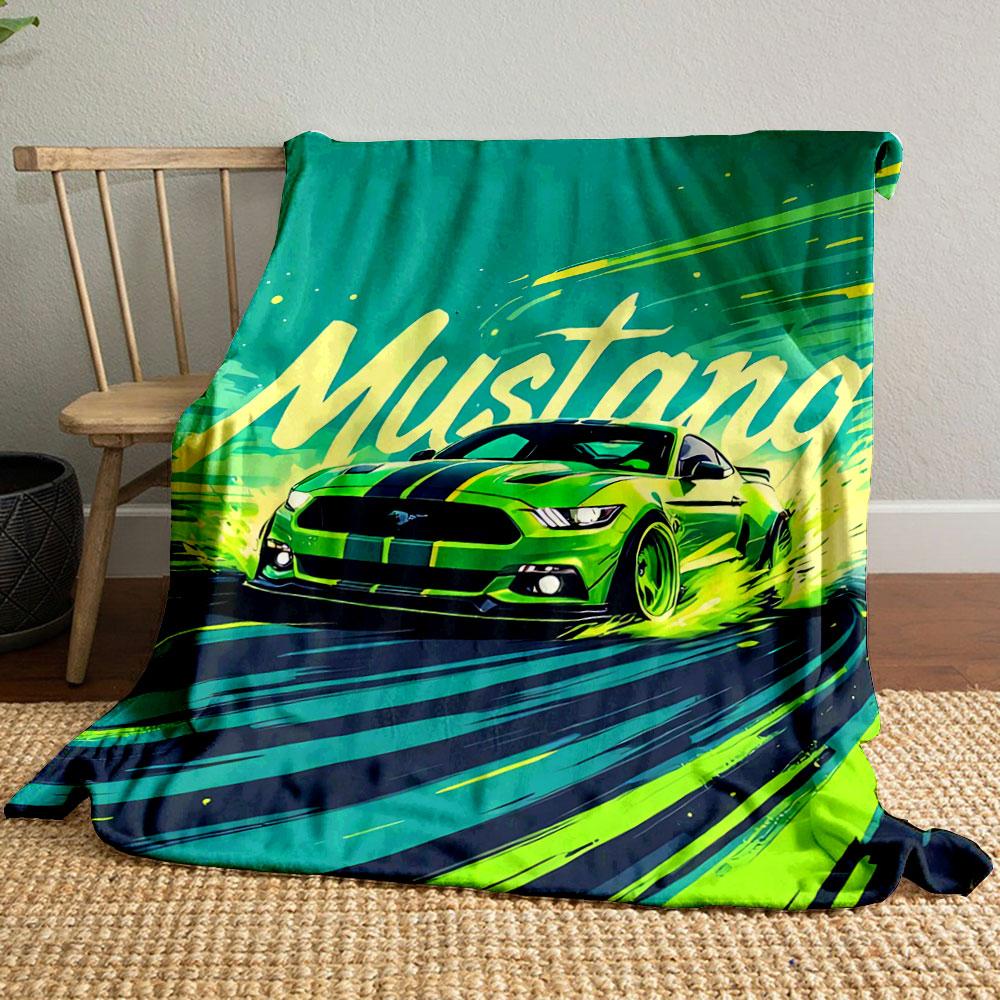 Green Mustang Drifting with Dynamic Streaks and Bold Typography Design. for All Seasons Blanket Lunch Break Throw Gift