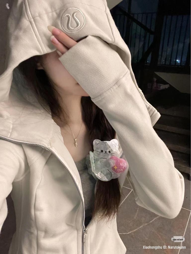 Sweat à capuche zippé intégral Lulu Original pour femme - Coupe ajustée - Veste de sport décontractée pour le yoga