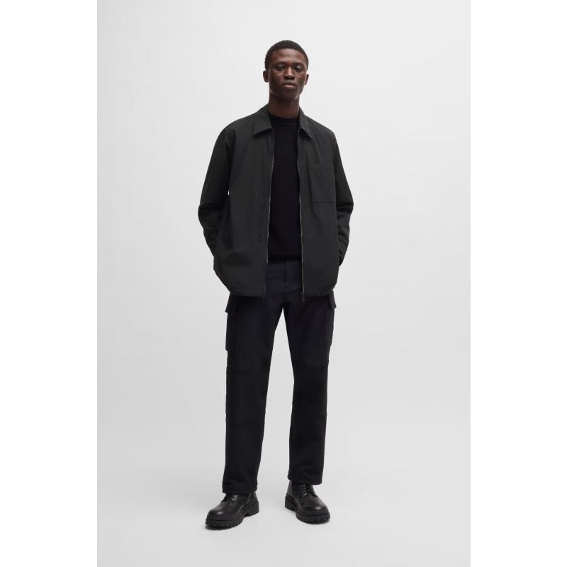 BOSS Men's Loose Fit Logo Patch Shirt Jacket