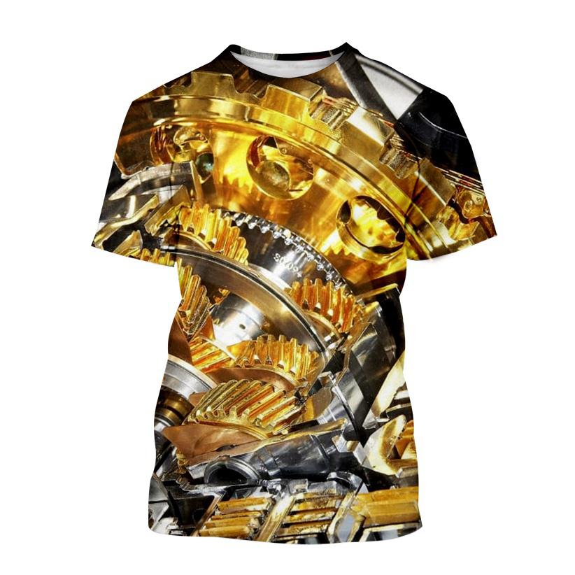 Automobile Heavy Metal 3d Printing Mechanical Engine Fashion Men T Shirts Youth Round Neck T-shirt Casual Short Sleeve Men's Top
