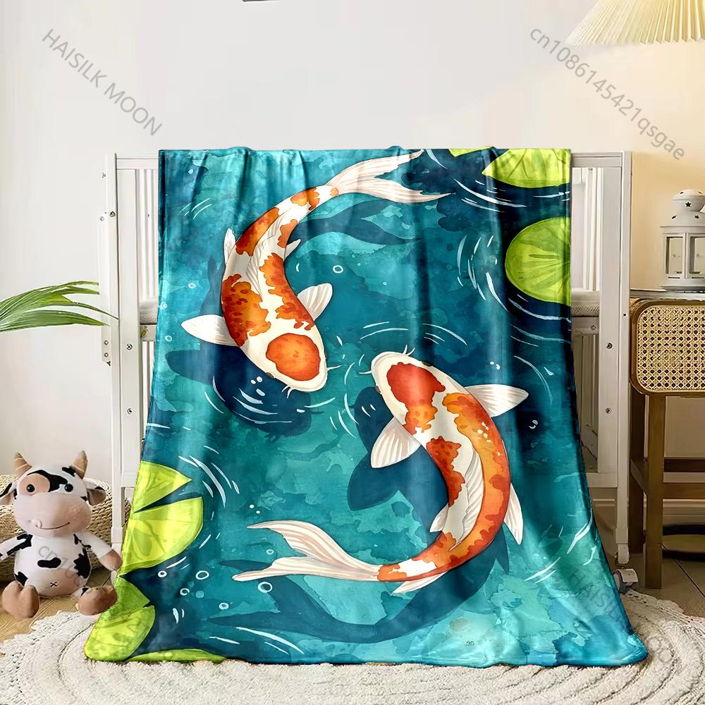 

1PC Two koi fish swimming Print Adult Children Warm Blankets Home Travel Car Soft Comfortable Suitable for all seasons 75x100cm