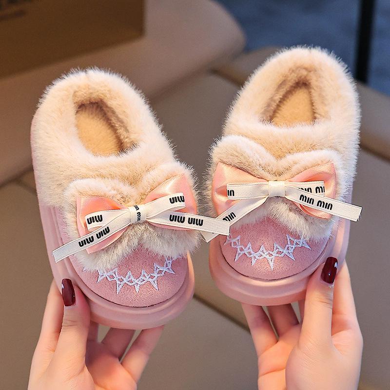 2024 Winter Cotton Shoes for Girls - Thick Warm Indoor/Outdoor Slippers for Medium To Large Babies - Year of the Horse Design