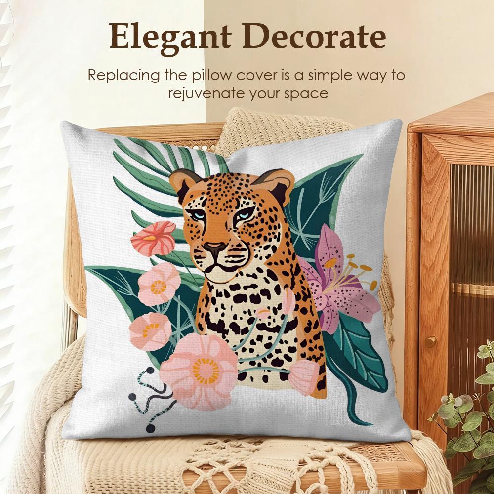 Summer Style Leopard Cushion Cover Natural Linen Organic Fabric DoubleSided Printing Sofa Home Decor Gift Pillow Case
