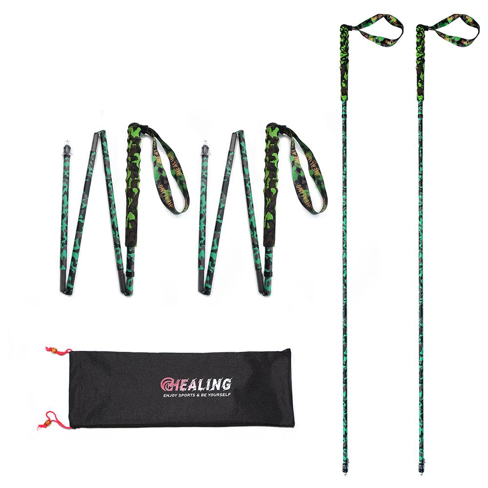 OKHEALING Portable Carbon Fiber Folding Trekking Poles Hiking Stick with EVA Handle for Climbing Outdoor Activities