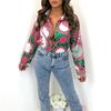 Foreign Trade European and American Women's Clothing Shirt Women's Spring and Autumn-Border Top Lapel Cardigan Printed Shirt Autumn Long Sleeve