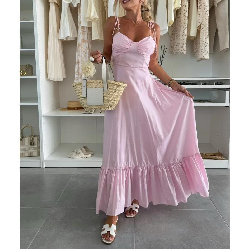 QICED Abiti casual con scollo a V senza maniche con stampa tinta unita primavera estate moda donna
