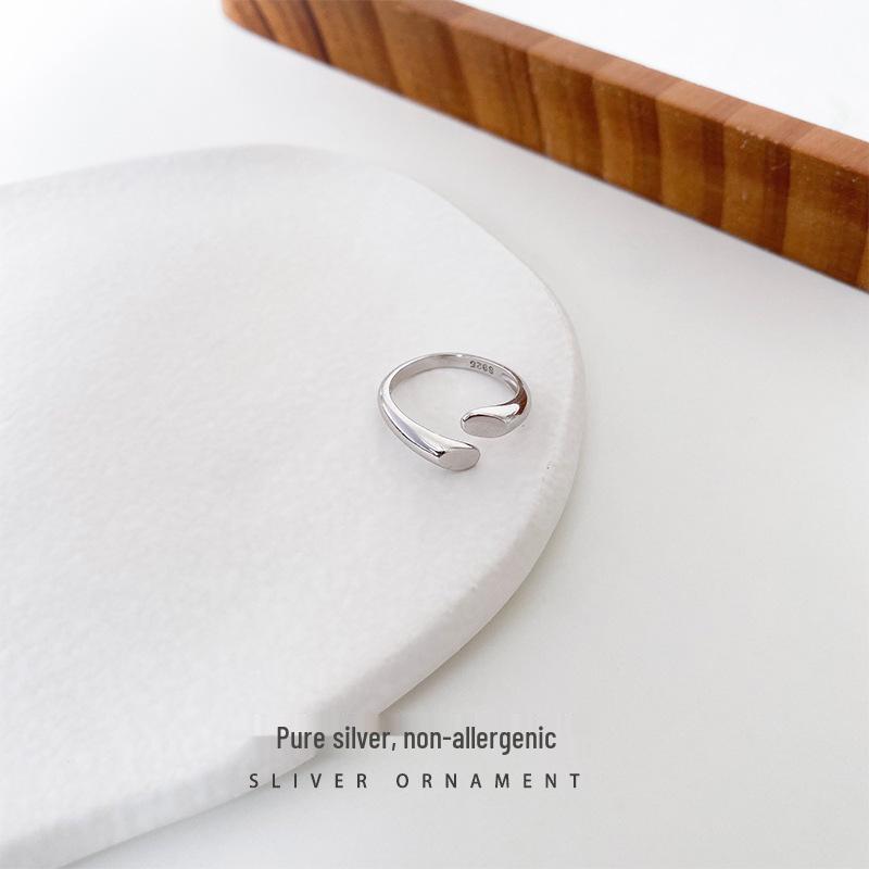 S925 Sterling Silver Women's Adjustable Color Block Wrap Ring - Cold Style, Korean Niche Design, Simple & Stylish