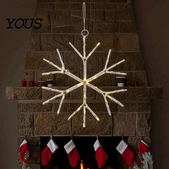 Christmas Wall Hanging Lights Lighted Snowflake Decoration, LED Shaped Wooden Tree Winter Seasonal Room Decorations Branch Light for Window