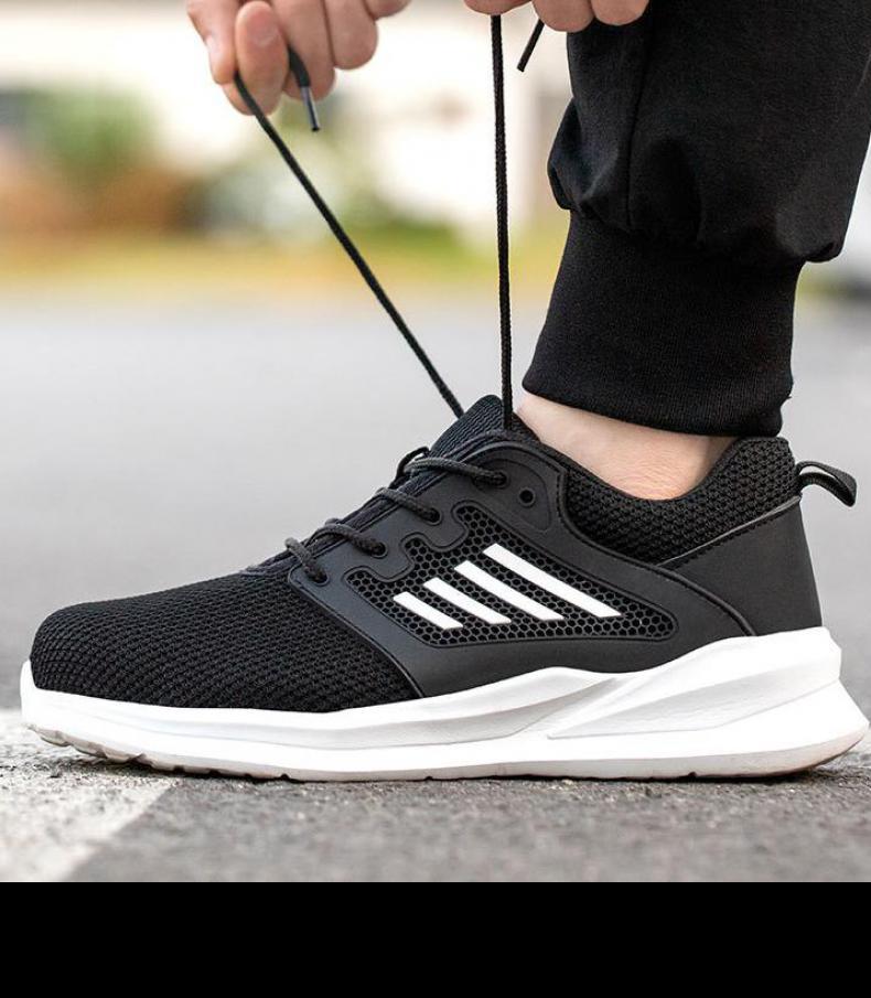 Fashion Work Safety Shoes Lightweight Breathable Mesh Work Sneakers Steel Toe Work Shoes Black Protective Work Sneakers for Men Women