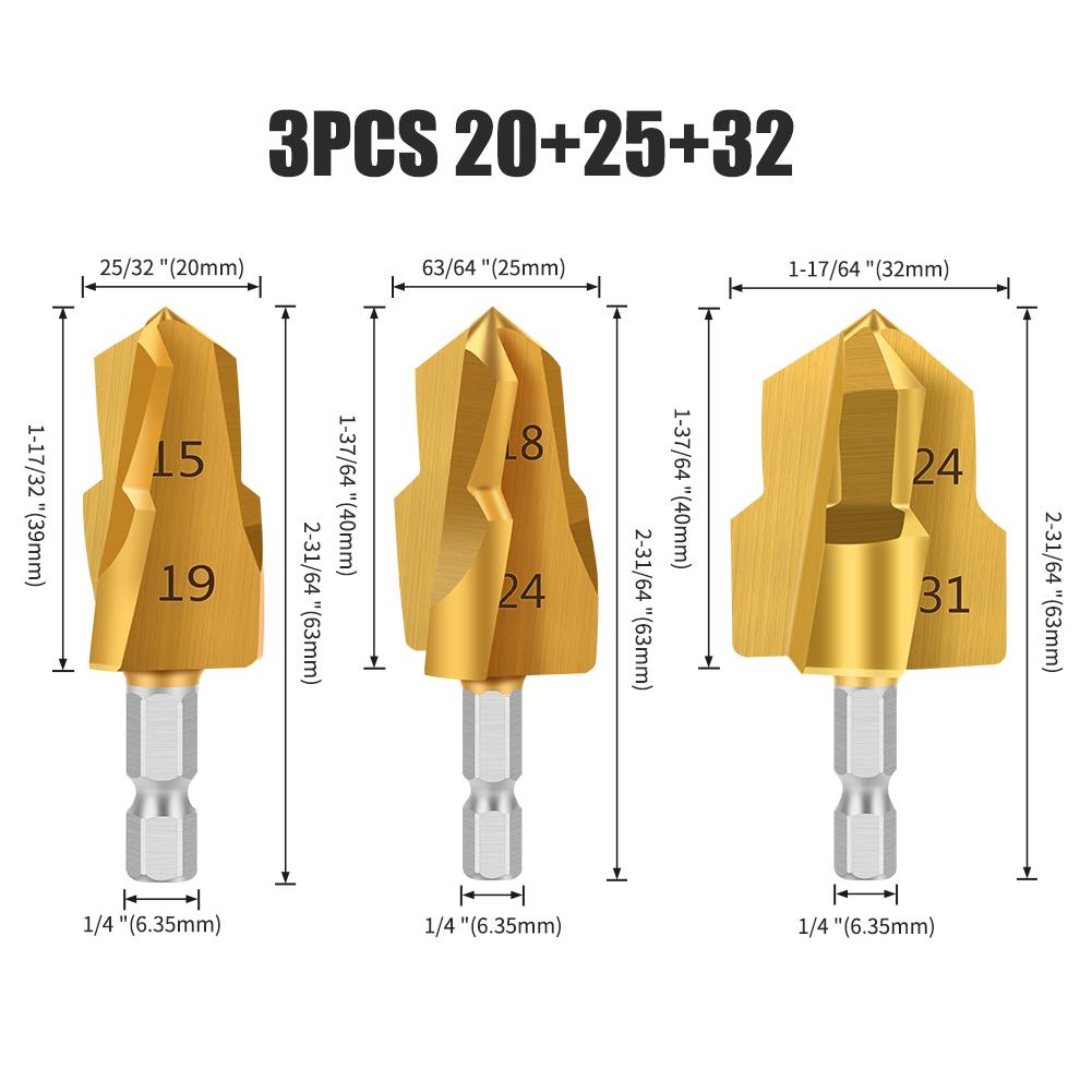 1-3Pcs PPR Lifting , Stepped Drill Bit, Hexagon Shank Water Pipe Connection Tool 20/25/32mm,full Open Process