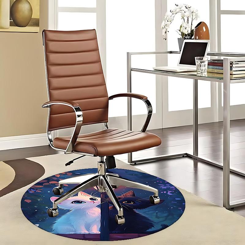 1pc Anime Design Round Carpet Cute Cat Couple with Heart Shaped Light Fixture, Office Chair Mat, Non Slip Rug for Home Decor