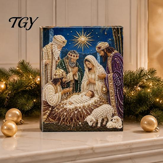 Handgefertigte Religiöse Bastelarbeiten Krippe Perlmutt-Kunst-Set, Heilige Familie Malerei DIY Spirituelle Wanddekoration 3D Bastelset für Erwachsene, Weihnachten Zuhause