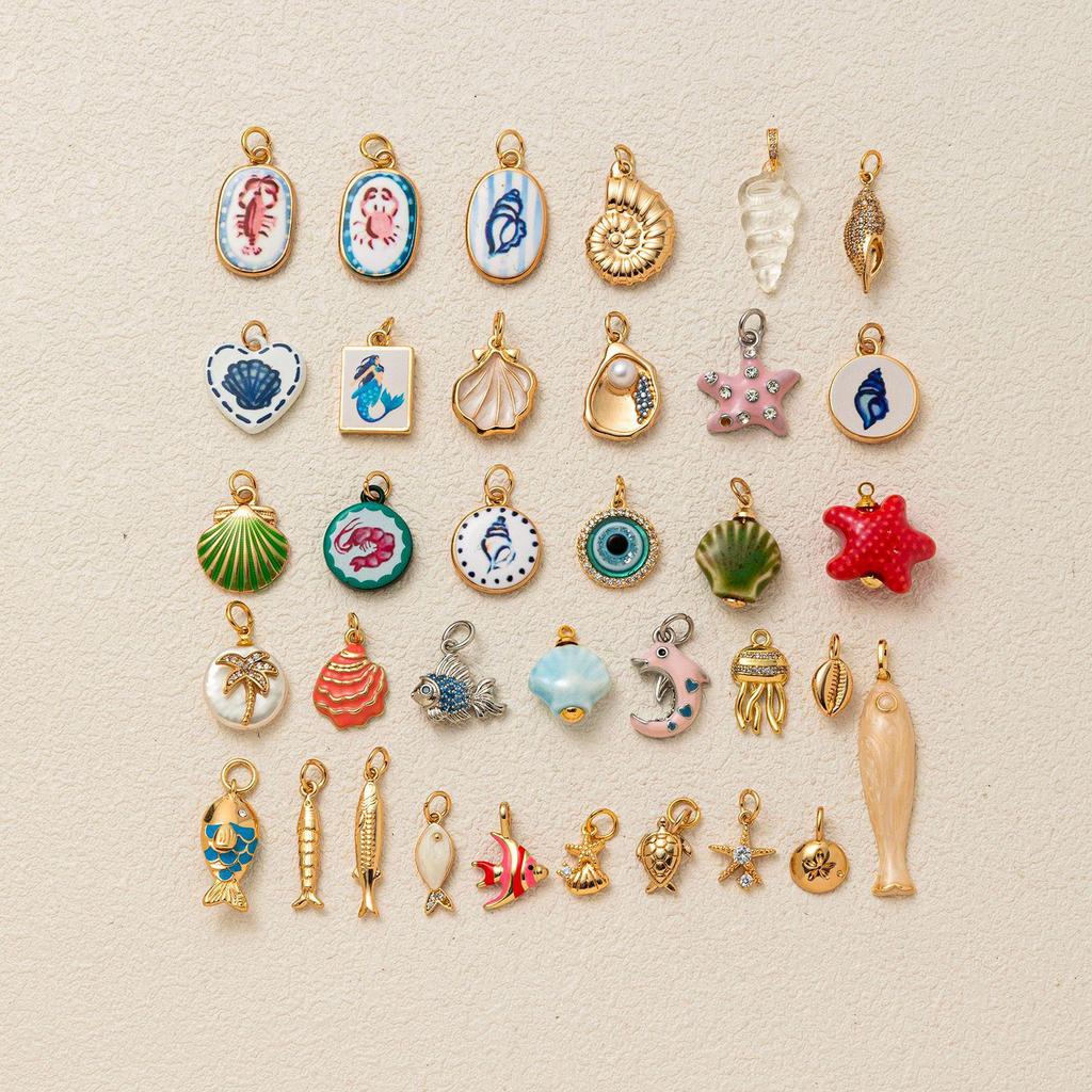 14k Copper Ocean Series Pendant: Enamel Fish, Shell, Conch, Starfish, Lobster, Dolphin Jewelry Accessories