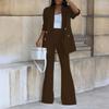 Fall Solid Color Casual Suit and Wide Leg Pants Set - Fashionable Professional Suit Two-Piece Women's Dress