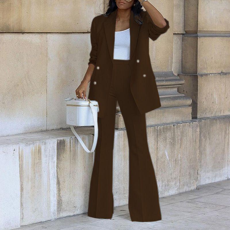 Fall Solid Color Casual Suit and Wide Leg Pants Set - Fashionable Professional Suit Two-Piece Women's Dress
