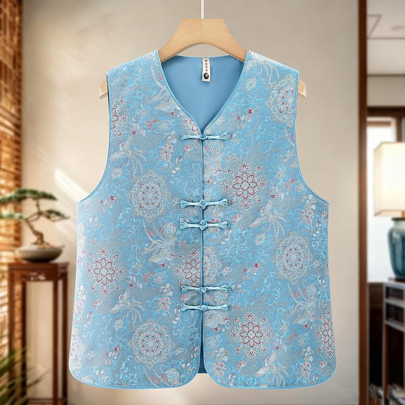 Elegant Sleeveless Vest - Early Spring Retro Chinese Style Waistcoat 4XL синий