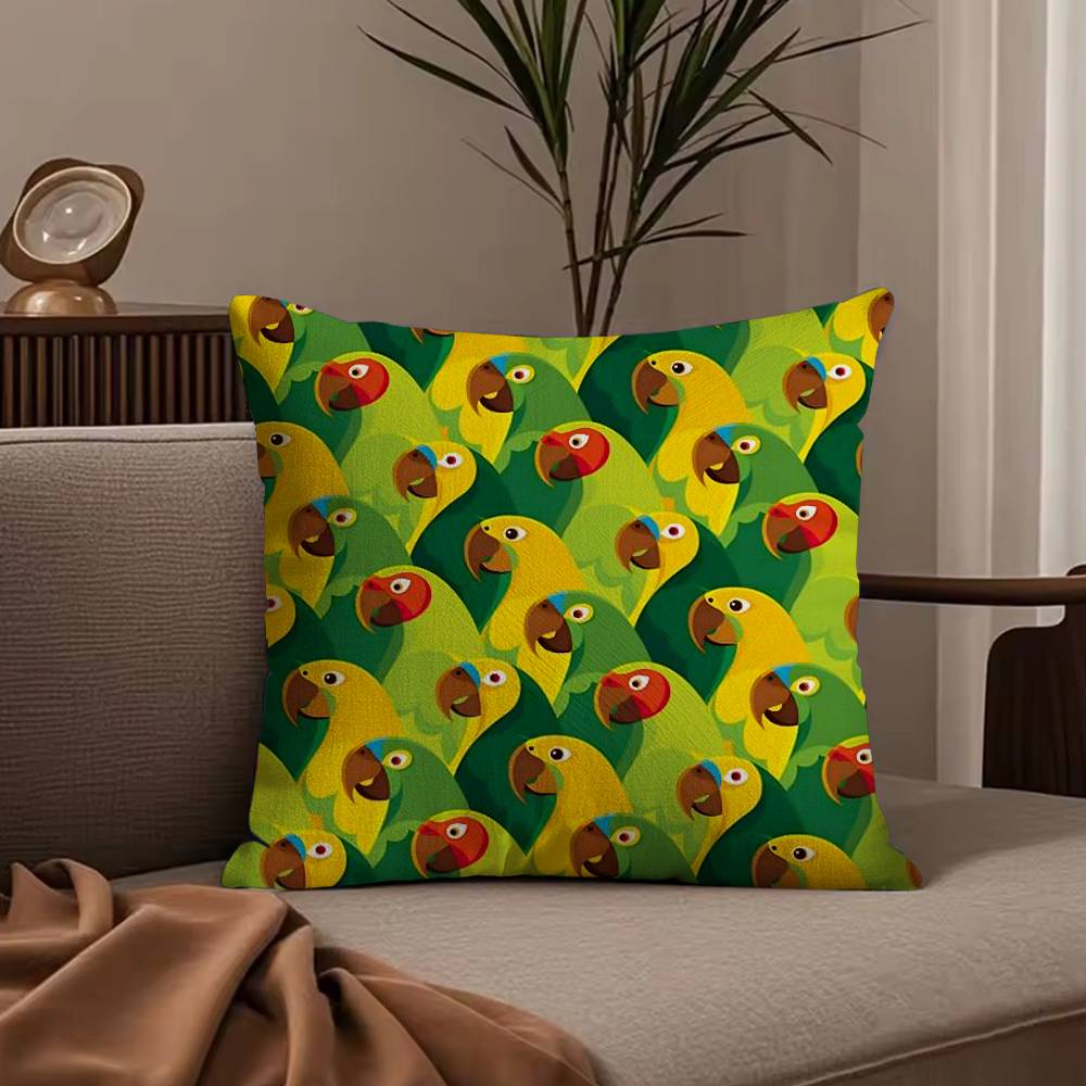Cute Cockatiel Pillow Case Anti-dustmite Pillowcase Invisible zipper silky short plush Sofa cushion cover