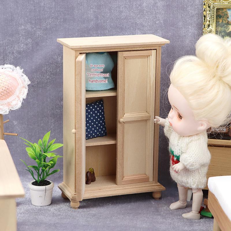 1:12 Miniature Bedroom Retro DIY Blank Wardrobe Cabinet