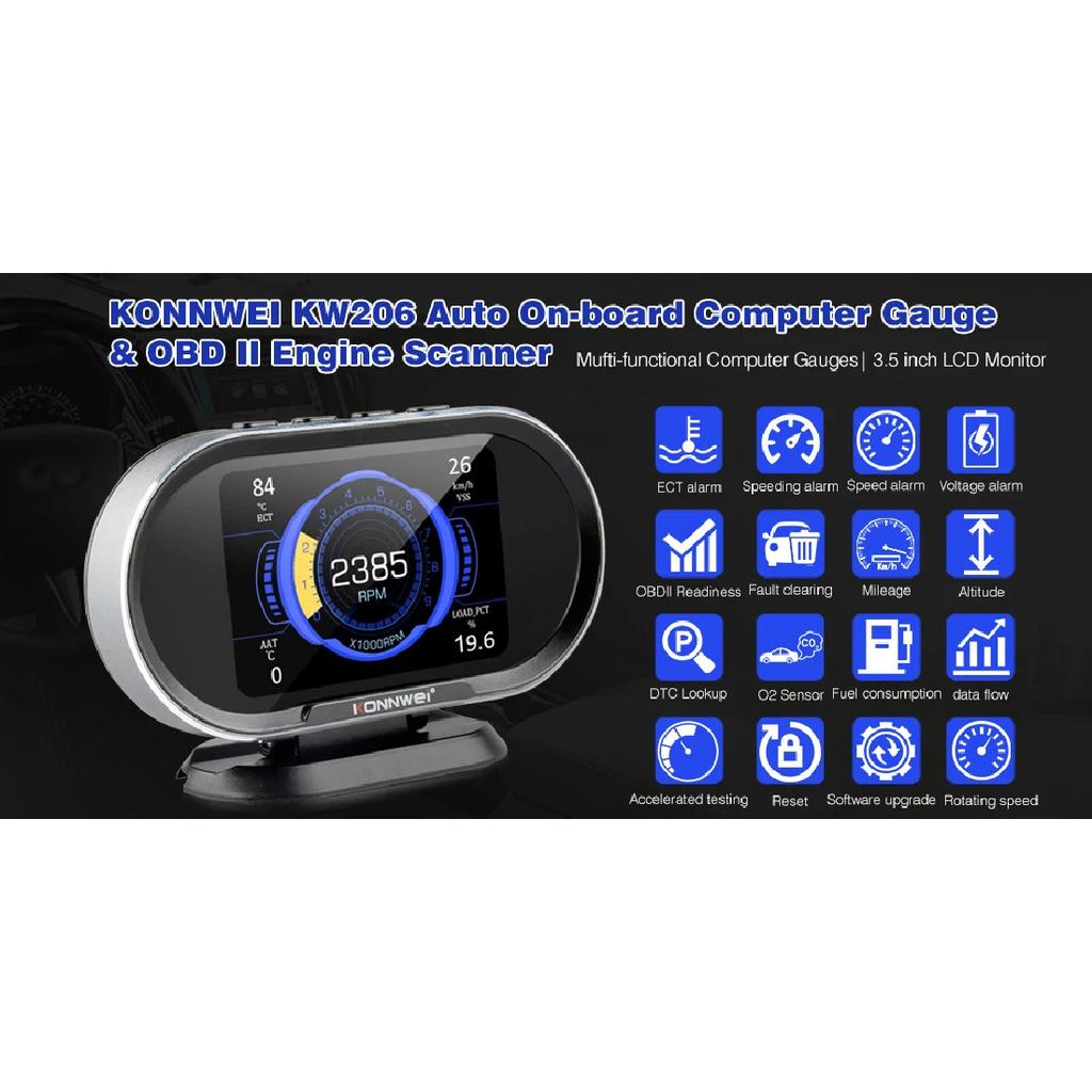 KONNWEI KW206 OBD2 Car On-Board Computer Auto Digital Computer Display OBD 2 Scanner Fuel Consumption Water Temperature Gauge