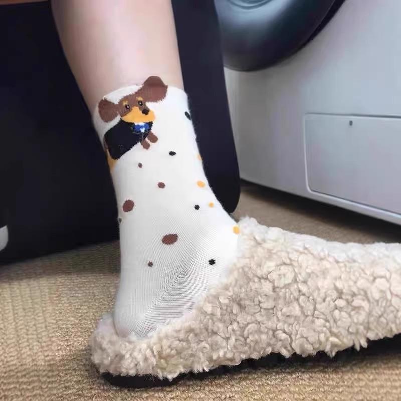 

New Japanese Lovely Puppy Mid-Calf Socks Fashion Sausage Dog Cotton Soft Hosiery Animal Patterned Sock Harajuku Home Floor Sock One Size