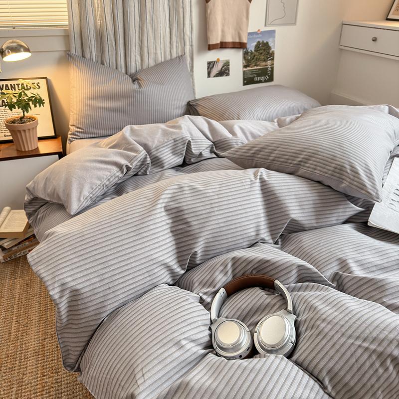 

Комплект пододеяльника из 100% хлопка в полоску, 3 предмета (1 пододеяльник + 2 наволочки),Минималистичный постельный комплект для всех сезонов 150x200cm(59x79 in)