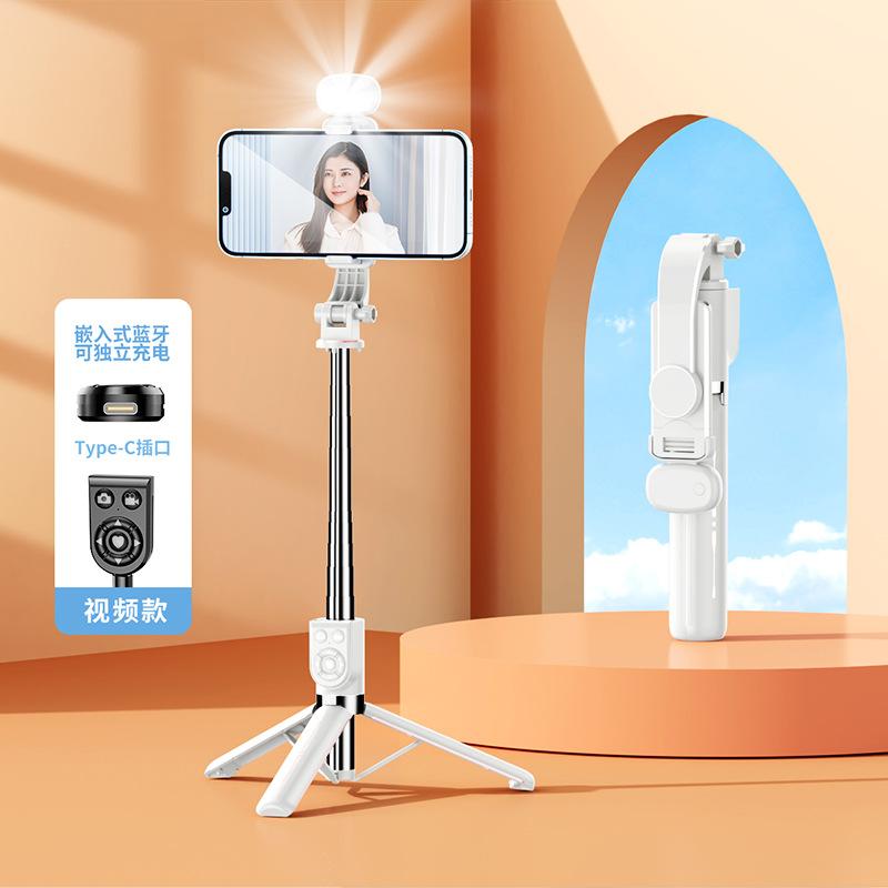 Extendable 1M Bluetooth Selfie Stick with Fill Light and Tripod Stand for Handheld TikTok Live Desk Mount
