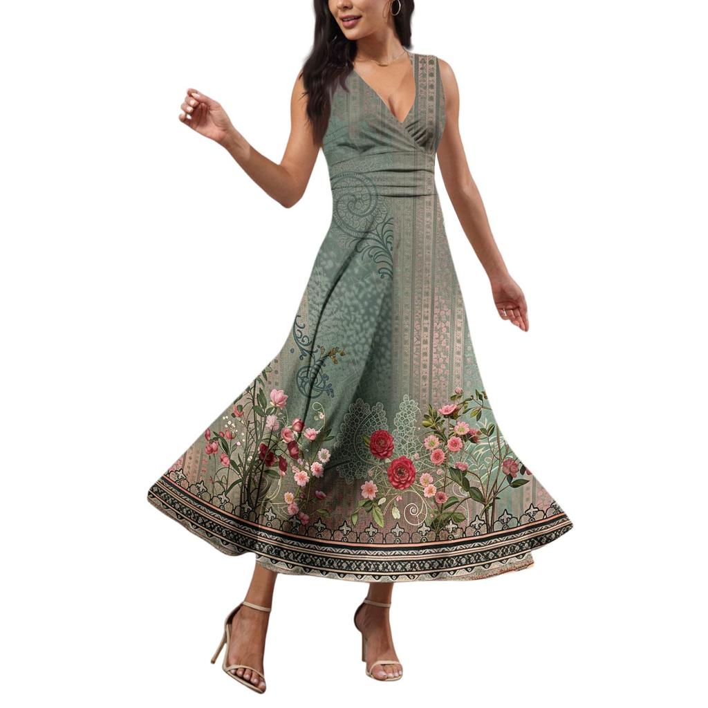 Γυναικεία Μοντέρνα Casual Φαρδιά Αμάνικα Φορέματα με V-λαιμόκοψη και Σχέδια