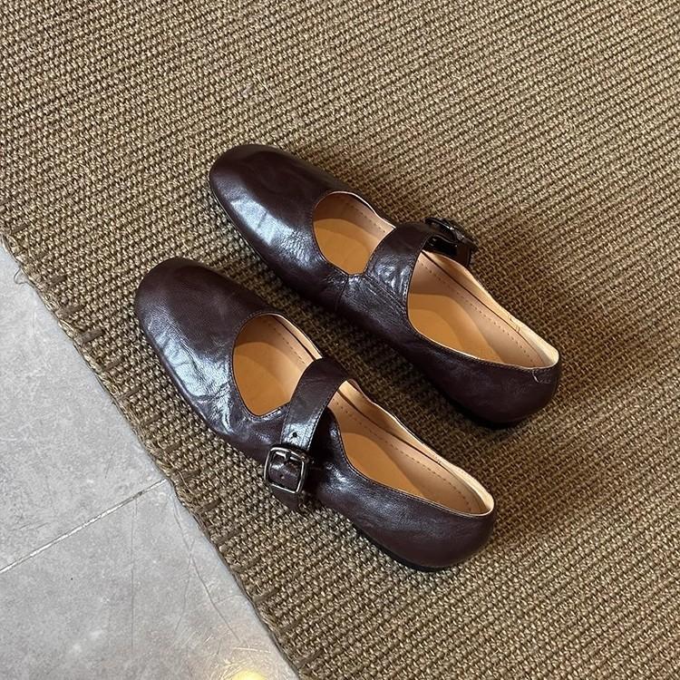 Sheepskin version~ Retro literary and artistic style with shallow mouth small single shoes women's simple leather comfortable flat Mary Jane shoes