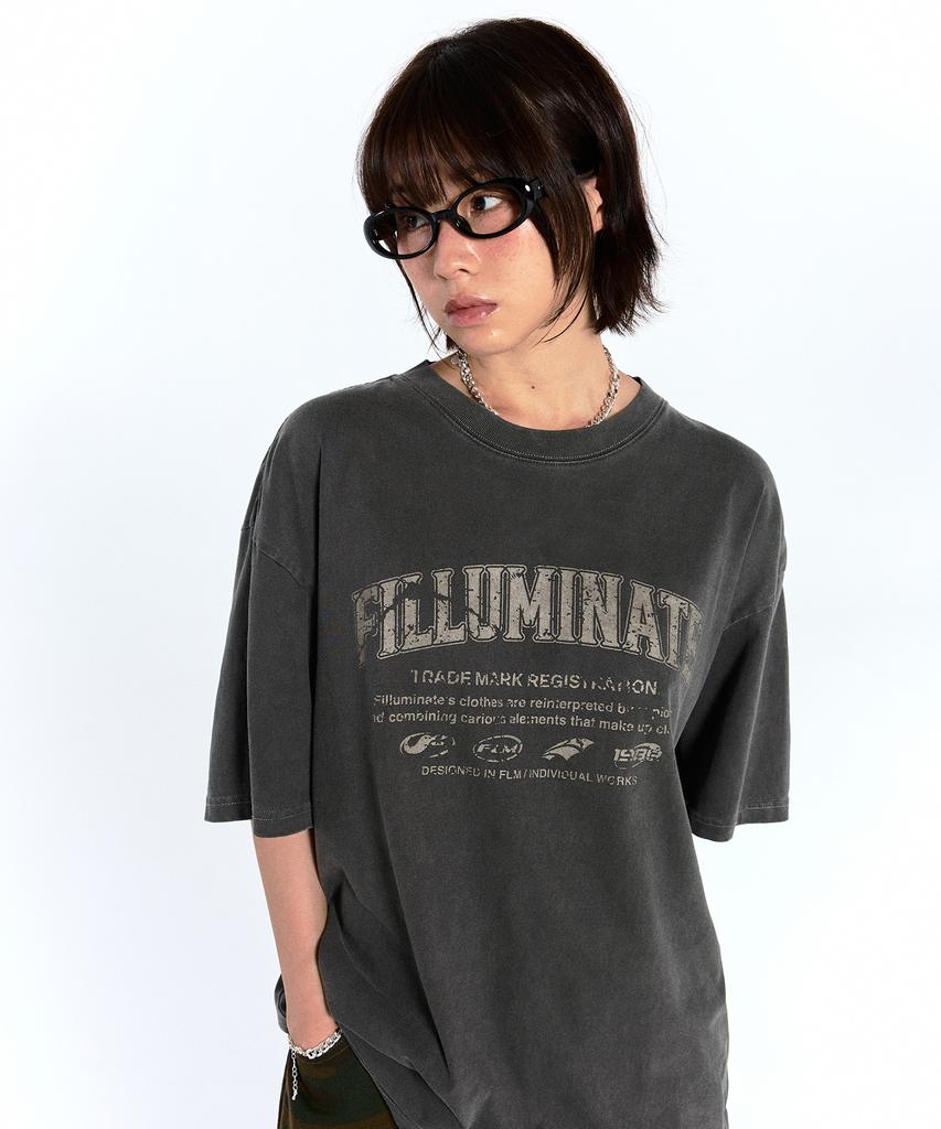 FILLUMINATE Damaged Graphic Pigment T-Shirt - Charcoal