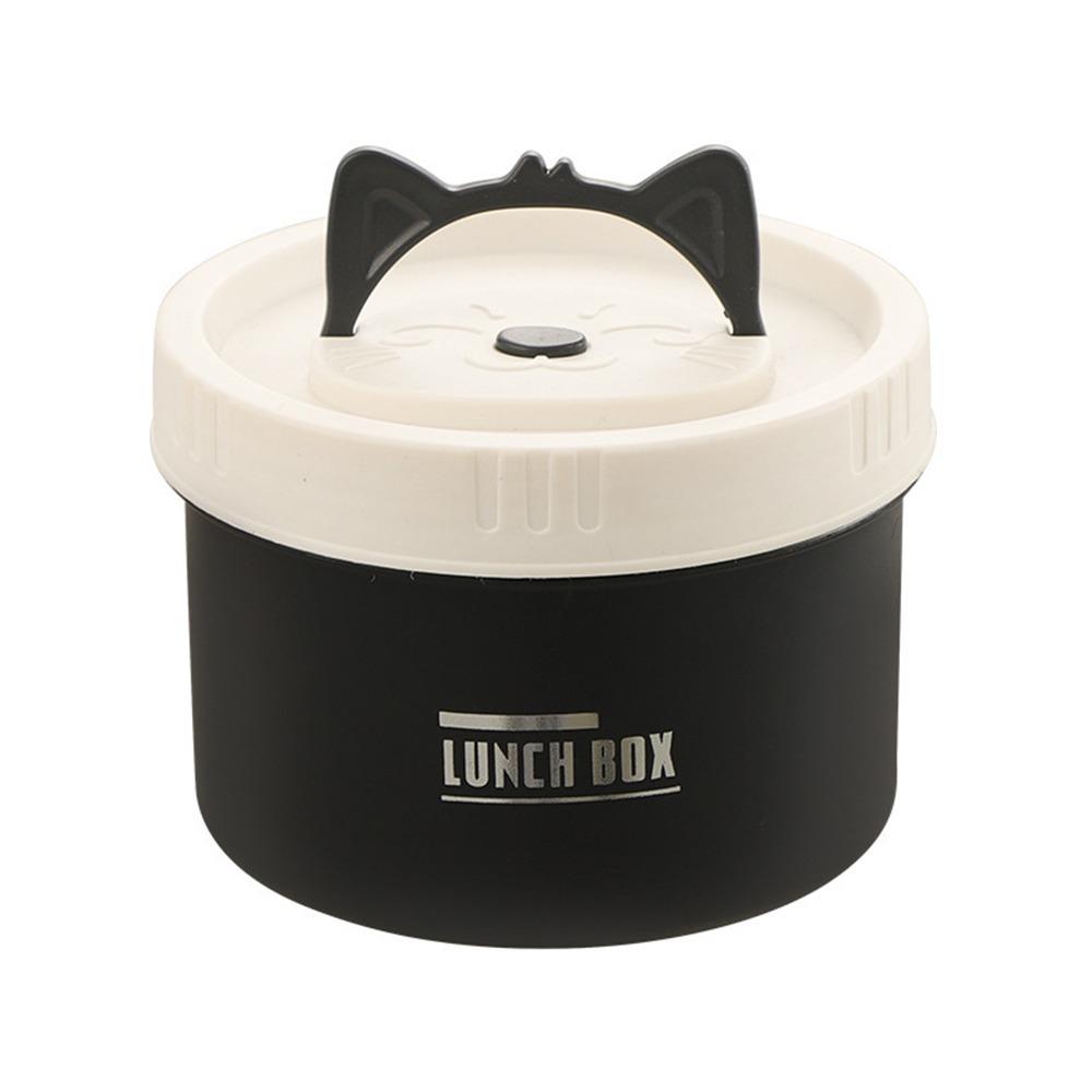 304 Stainless Steel Heat Preservation Lunch Box Round Cat Ear Handle Microwavable Bento Box 450ml/600ml Sealed Storage Box
