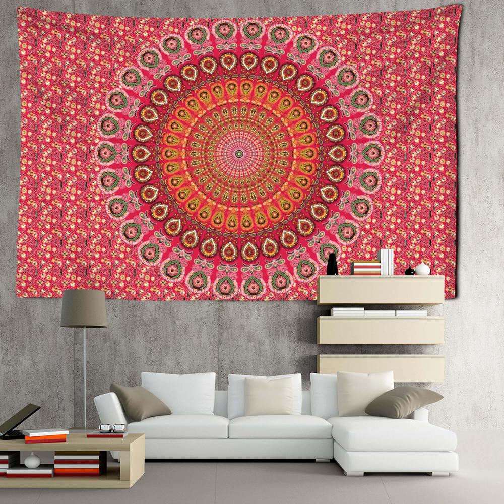 Tapiserie cu flori de mandala roșie agatat de perete abstract psihedelic vrăjitorie boem dormitor living decor acasă