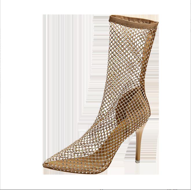 Fashion 2025 Summer Women's New Luxury Brand High Heel Sandals Hollow Short Boots Water Diamond Sexy Fashion Banquet Sandals 34-42