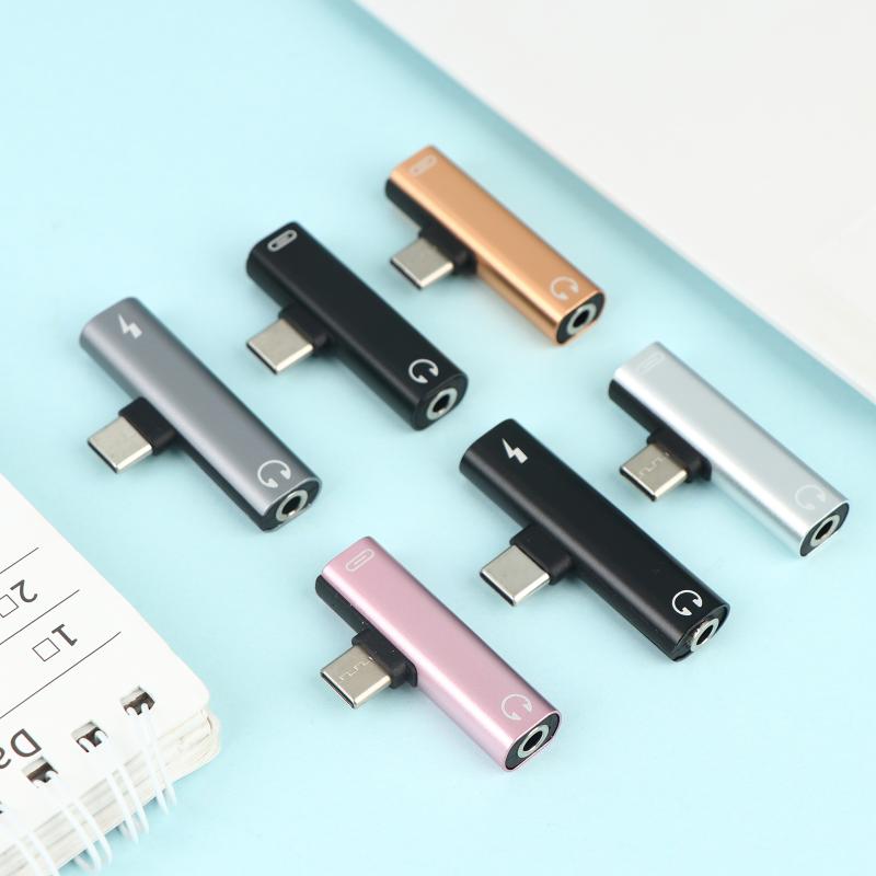 Type-C Dual 2-in-1 Audio Charger Adapter Listen To Songs Charge Simultaneously For Android USB C Phones Office