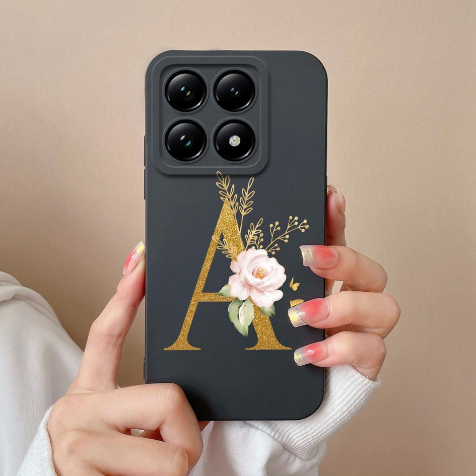 Liquid Soft Silicone Bumper For Xiaomi 14T Pro 5G 14 T Cover Pretty 26 Flower Letters Cases Anti Drop Housing Phone Shell Fundas