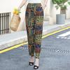 Plus Size Hose mit hoher Taille, Sommer, Vintage-Druck, elastische Taille, klassische gerade Hose für Damen