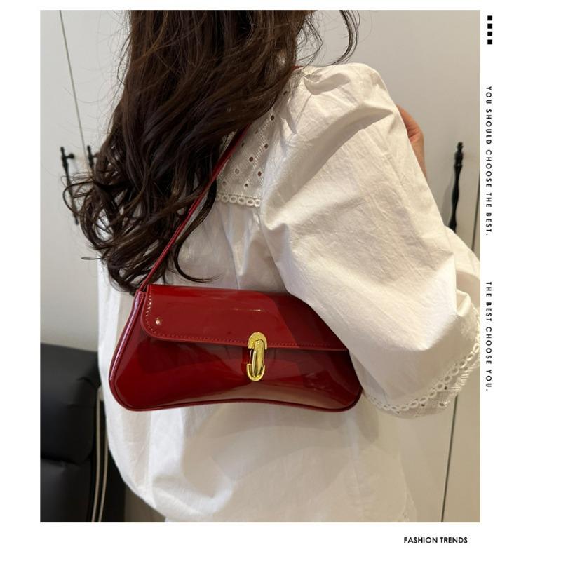 Women's Vintage Faux Oiled Leather Flap Decor Shoulder Underarm Bag, Buckle Baguette Tote Bag Suitable for Dating, Outing, Party