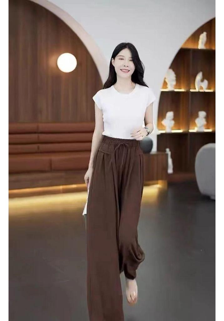 Ice Silk Women's Wide Leg Skirt Pants - Loose, Cool, Sun-Protective, Anti-Mosquito for Middle-Aged & Elderly